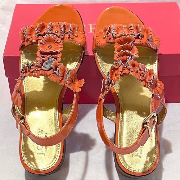 J. Crew Aurora Patent T-strap Sandals Size 10 Sweet Papaya (Orange) - Picture 7 of 14